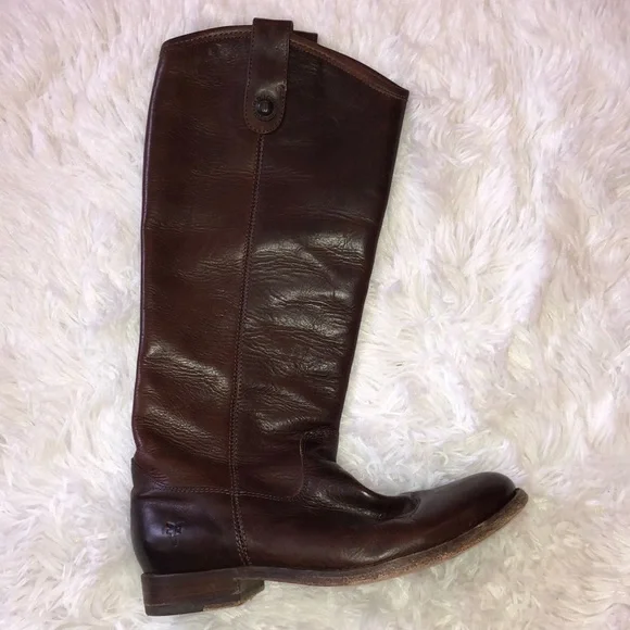 Frye Melissa Button Dark Brown Leather Knee Equestrian Riding Boot - Picture 2 of 7